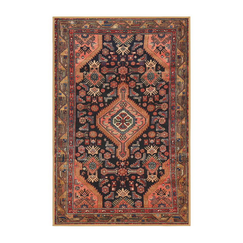 Tapis traditionnel rouge / beige / noir, Rectangle 2 pi x 5 pi