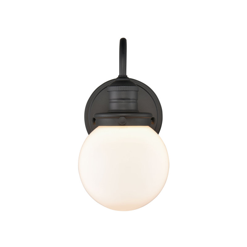 Steel Armed Sconce, Frosted White, Matte Black
