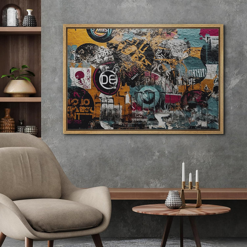 Symbole classique d'art de rue sur impression sur toile, H 16 po x l 24 po x P 1,5 po, Cadre naturel flottant