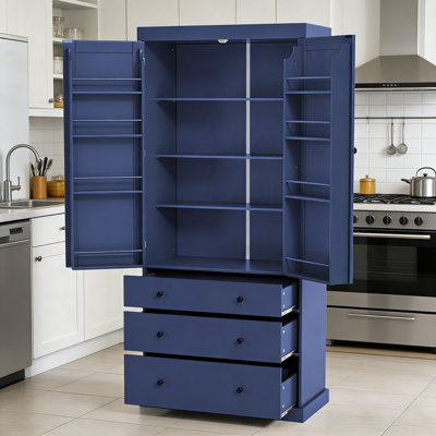 77" Farmhouse Kitchen Pantry, Freestanding Tall Cupboard Storage Cabinet With 3 Adjustable Shelves, 8 Door Shelves, 3 Drawers For Kitchen, Dining Room