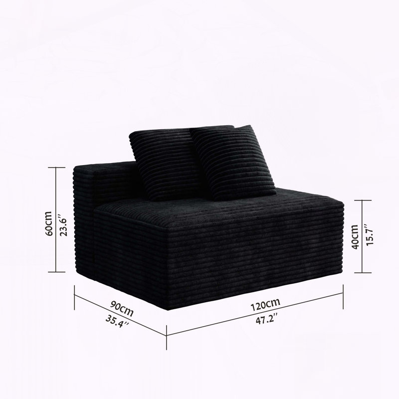Canapé modulaire modulaire, velours côtelé moelleux, sans assemblage requis, noir, Noir