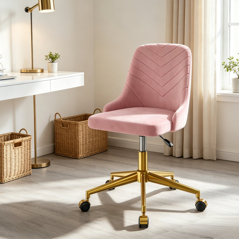 Fauteuil de bureau pivotant rose moderne à dossier moyen, chaise de bureau à domicile réglable en hauteur pour le maquillage de chambre à coucher, de salon et de coiffeuse