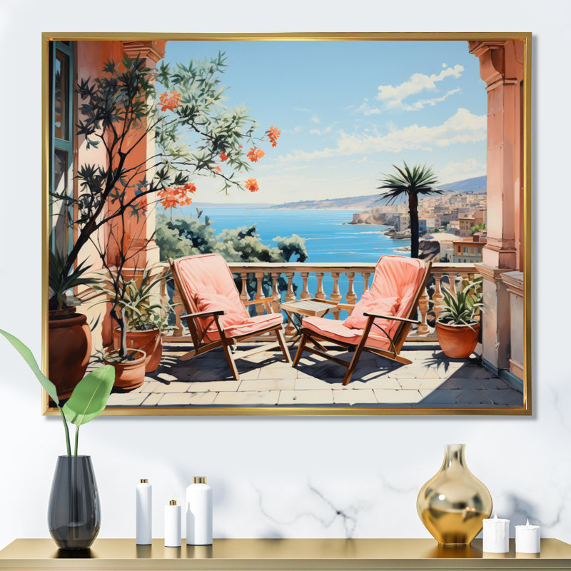 La Dolce, côte italienne III - Italie, art mural, H 34 po x l 44 po x P 1,5 po, Cadre flottant doré