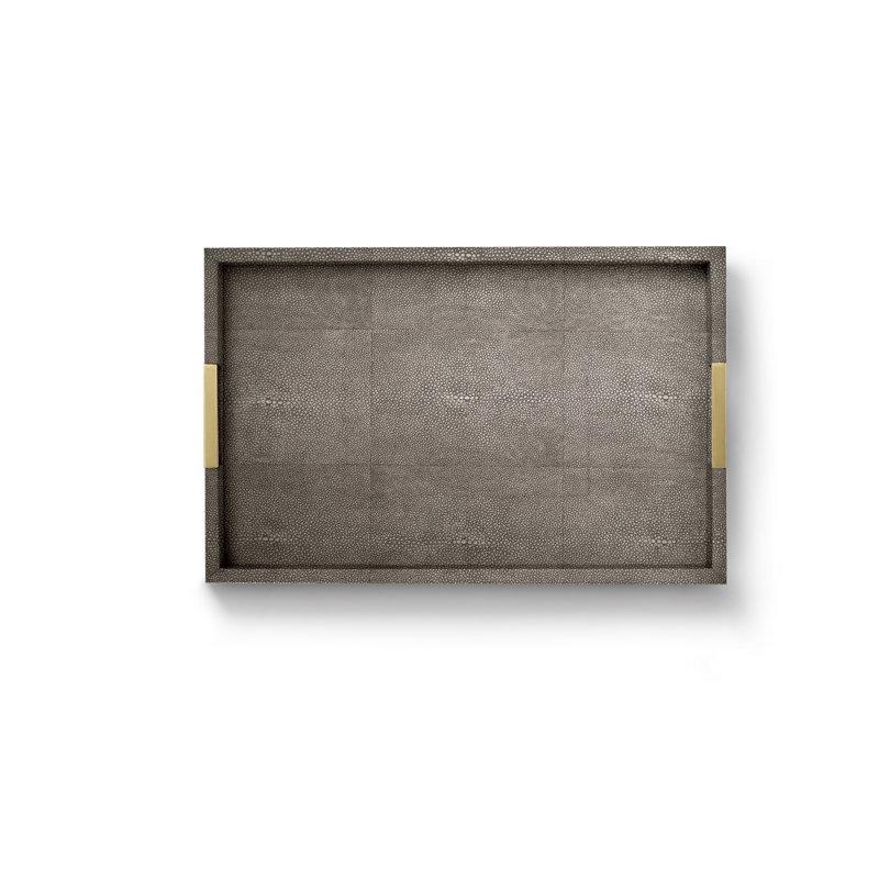 Chocolate Faux-Shagreen Rectangular Tray with Brass Accents