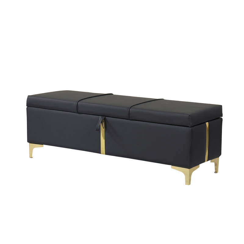 Zeger Velvet Upholstered Storage Bench, Black