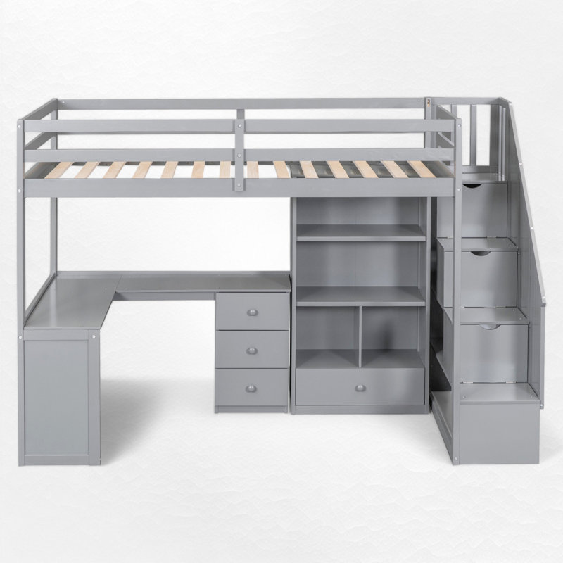 Gillianne Kids Twin Loft Bed with Drawers, Gray