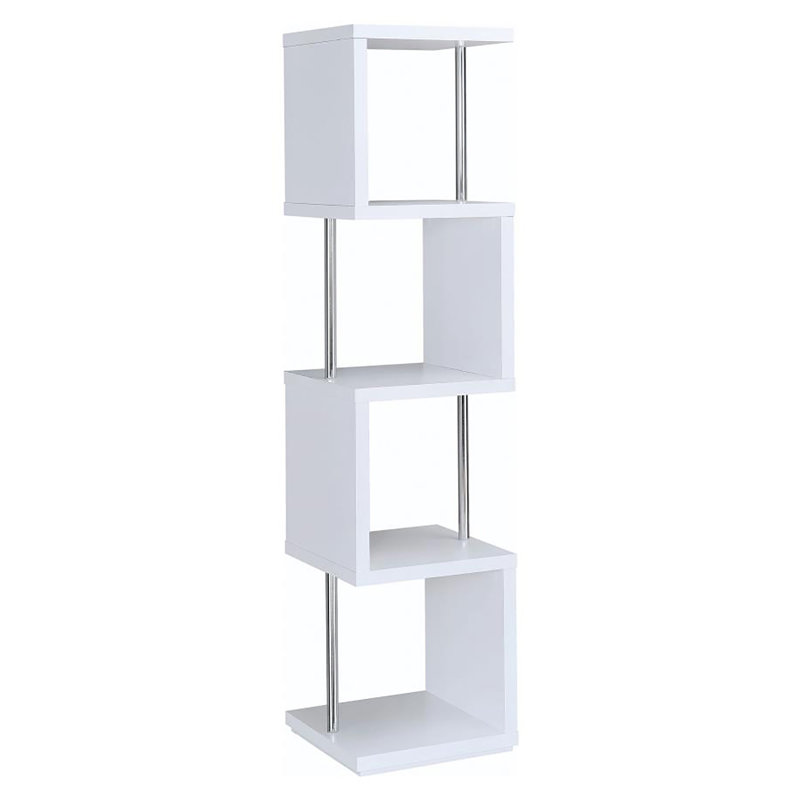 Bibliothèque blanche et chrome à 4 niveaux, Blanc