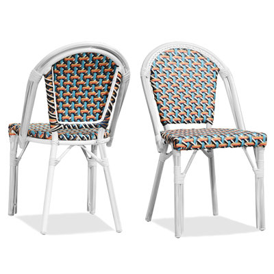 Dining Chair Set Of 2 Outdoor French Bistro Chairs With Hand-Woven Aluminum Wicker Rattan by Dovecove