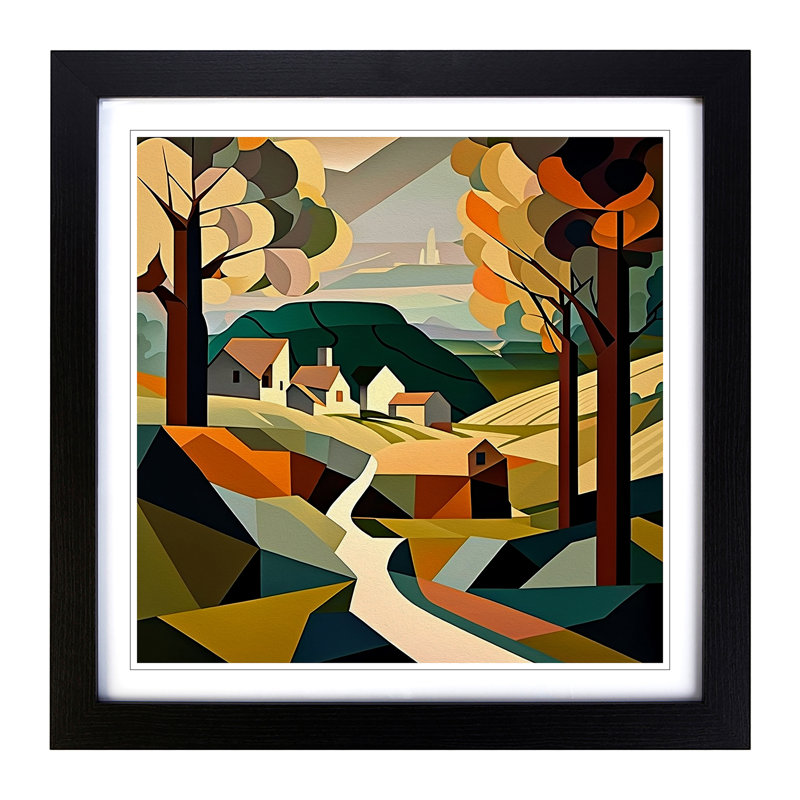 Landscape Cubism Framed Print, Black