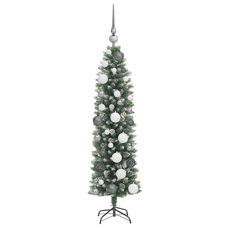 vidaXL Artificial Slim Christmas Tree with 150 LEDs Green, White, 3.94 ft
