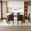 Table de salle à manger en bois de noyer et 6 chaises en polyuréthane noir pour la maison