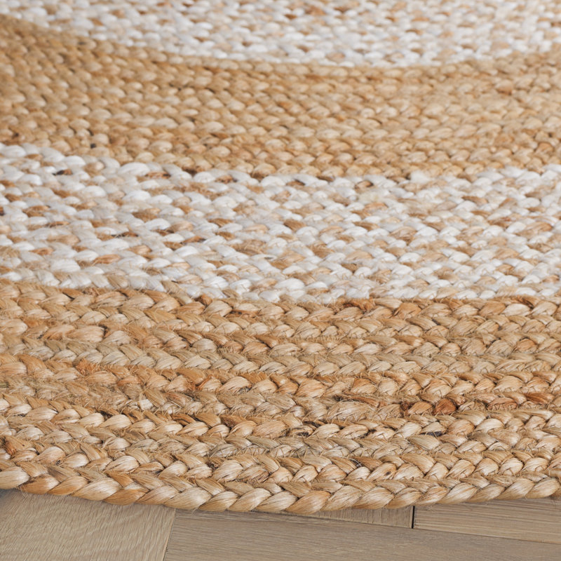 Natural Fiber Handloom Jute Geometric Rug, Round 6'