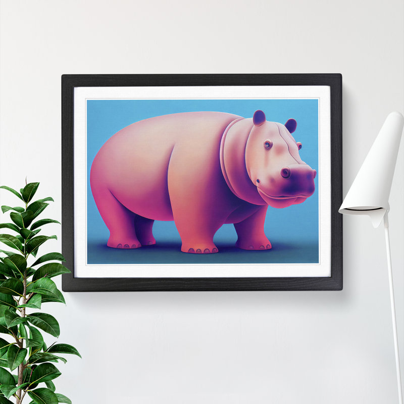 Hippopotamus Abstract - Single Picture Frame Print, Black, 25cm H x 34cm W x 2cm D