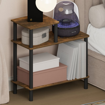 Furinno TURN-N-TUBE Night Stand, 3-Tier Rectangle Nightstand with Open Shelf, Toolless Assembly Side Table, End Table, for Living Room, Bedroom, Amber Pine