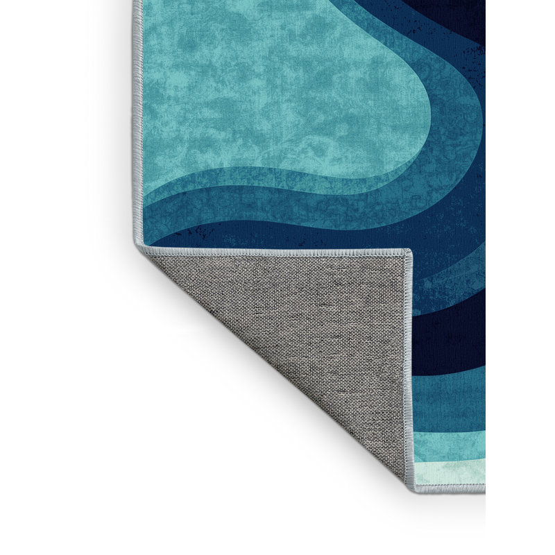 Machine Washable Pavli Kraken Modern & Contemporary Ombre Rug in Blue – SkyBlue Binding, 5x8