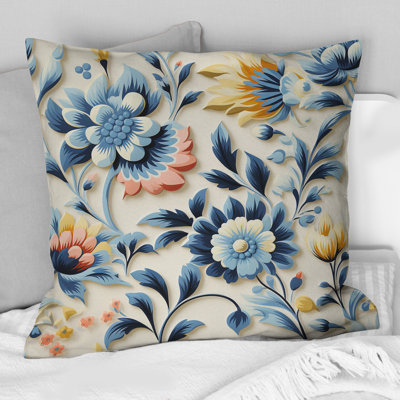 Coussin décoratif imprimé damassé rose et bleu Ethno Damask