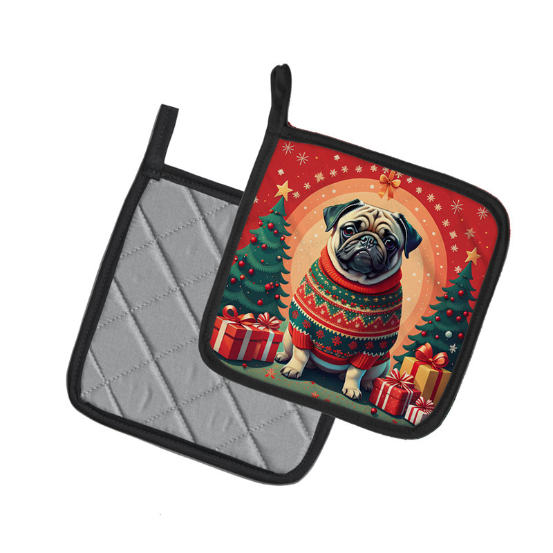 Paire de porte-casseroles Fawn Pug Christmas