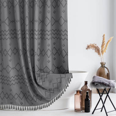 Dakota Fields Clairece Geometric Tassel Shower Curtain with Snap