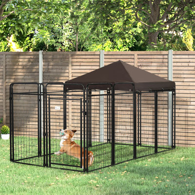 Grand chenil d'extérieur pour chien, 9,3 pi x 4,6 pi x 5,2 pi, acier robuste, toit ombragé pour les chiens de taille moyenne et au-delà du chenil aux chiens