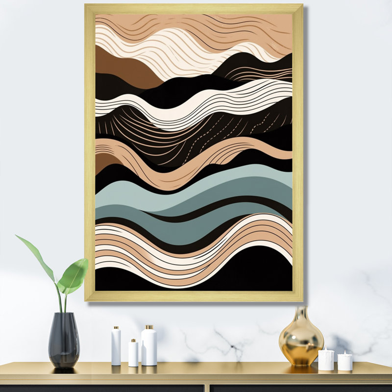 «Teal Black Line Art Elegance I», reproduction d'art sur toile, H 40 po x l 30 po x P 1,5 po, Cadre doré à une seule photo