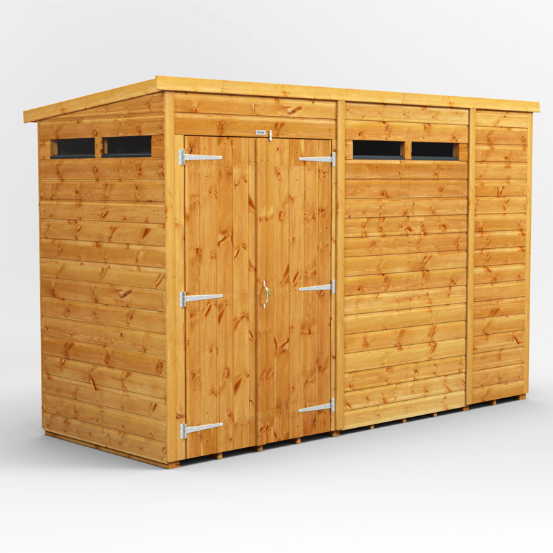 Powersheds 10 x 4ft Timber Tongue & Groove Security Pent Garden Shed, Double Doors