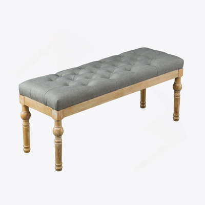 Habit Solid Wood Button Tufted Dining Bench, Grey