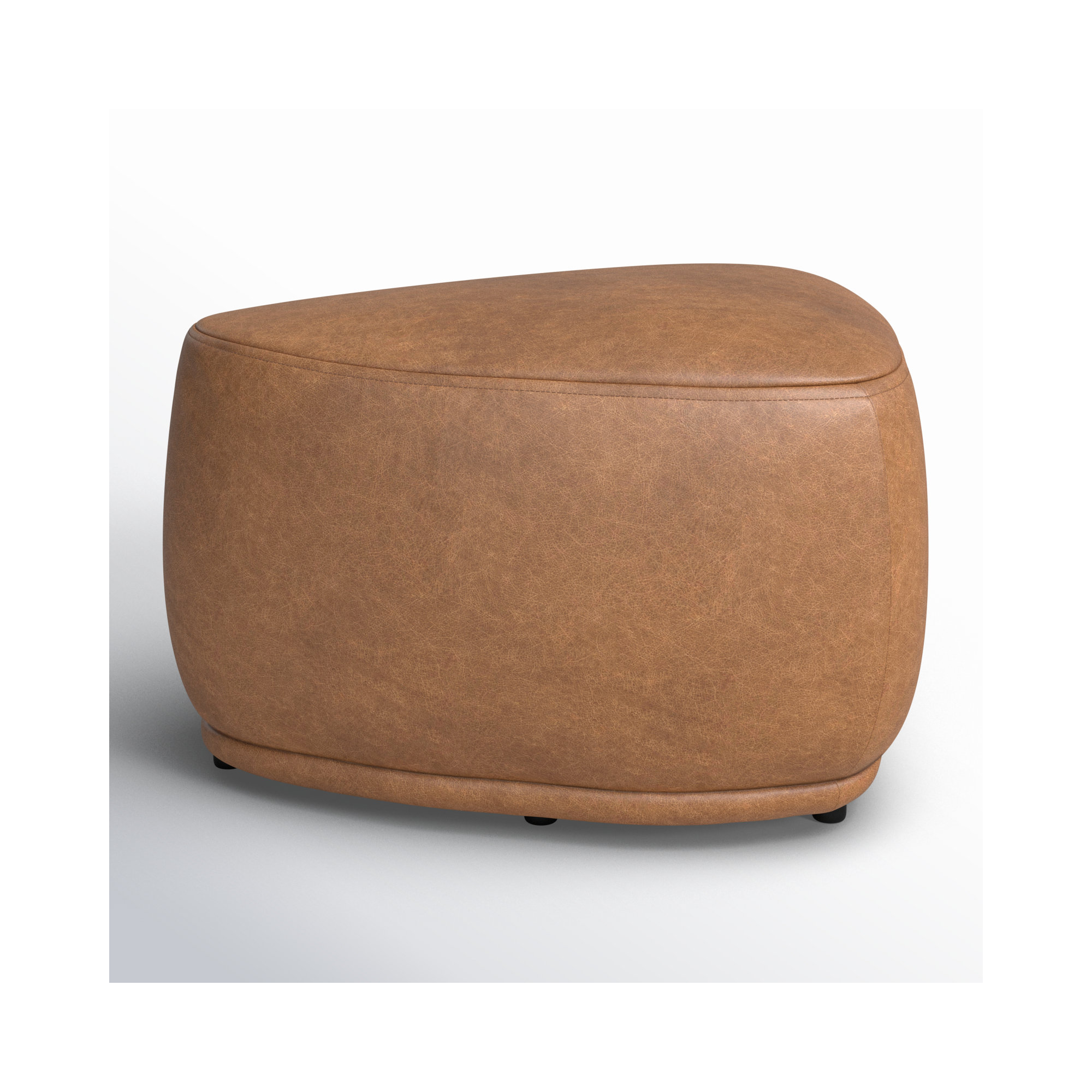 Adna 26.5" Genuine Leather Triangular Upholstered Ottoman, Walnut Genuine Leather