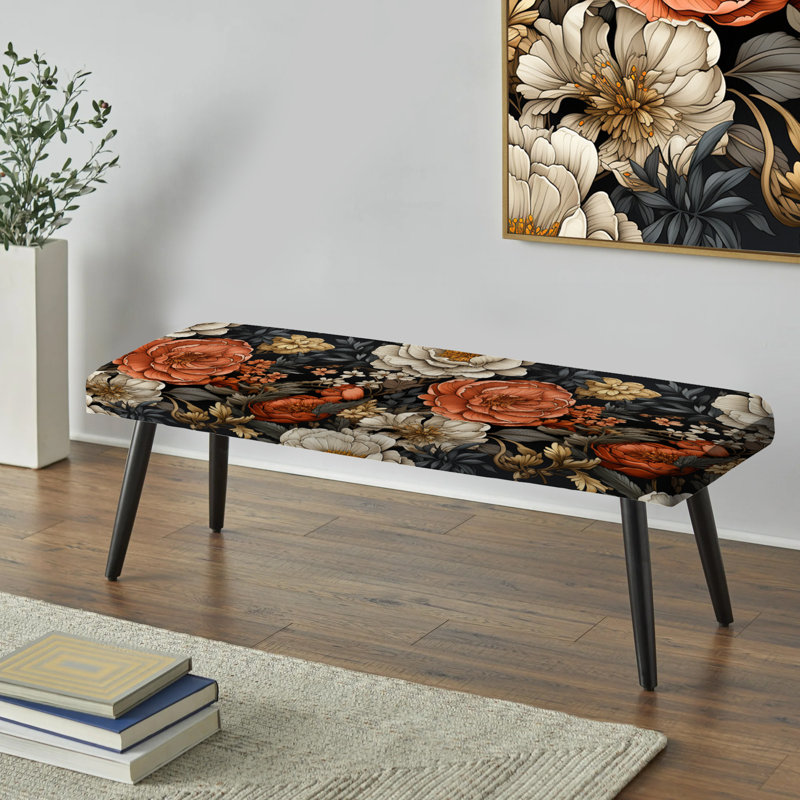 Splendid Marigold Mosaic Collage - Banc rembourré floral noir