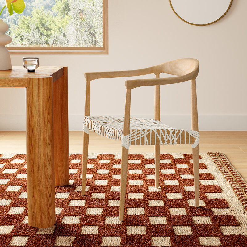Kazbah Leather Dining Arm Chair, Light Oak/White