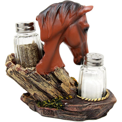 Thedy Foundry Select Western Decor Stallion Horse By Wagon Wheel Salt and Pepper Shaker Set