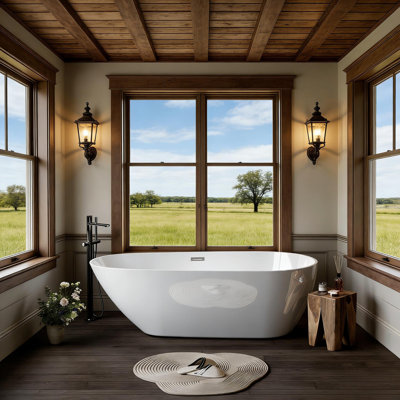 Baignoire profonde autoportante en acrylique avec drain chromé, baignoire ergonomique pour la salle de bain