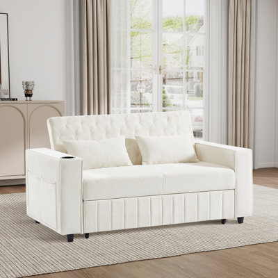 61.2" W Upholstered Convertible Sleeper Sofa Bed With Adjustable Backrest