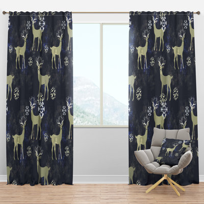 Raindeer With Christmas Snowflakes - Traditional Velvet Curtain - Room darkening - 1 panel