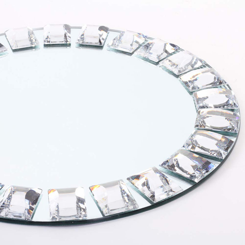 Handcrafted Silver Glass Charger Plates with Diamond Accents, 13" Set of 4