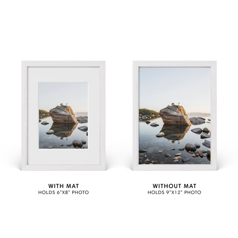 Solid Wood Picture Frame with Glass, White, 9" W x 12" H