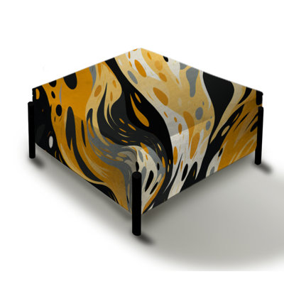Yellow And Black Painterly Cheeta Print - Animal Print Large Square Ottoman