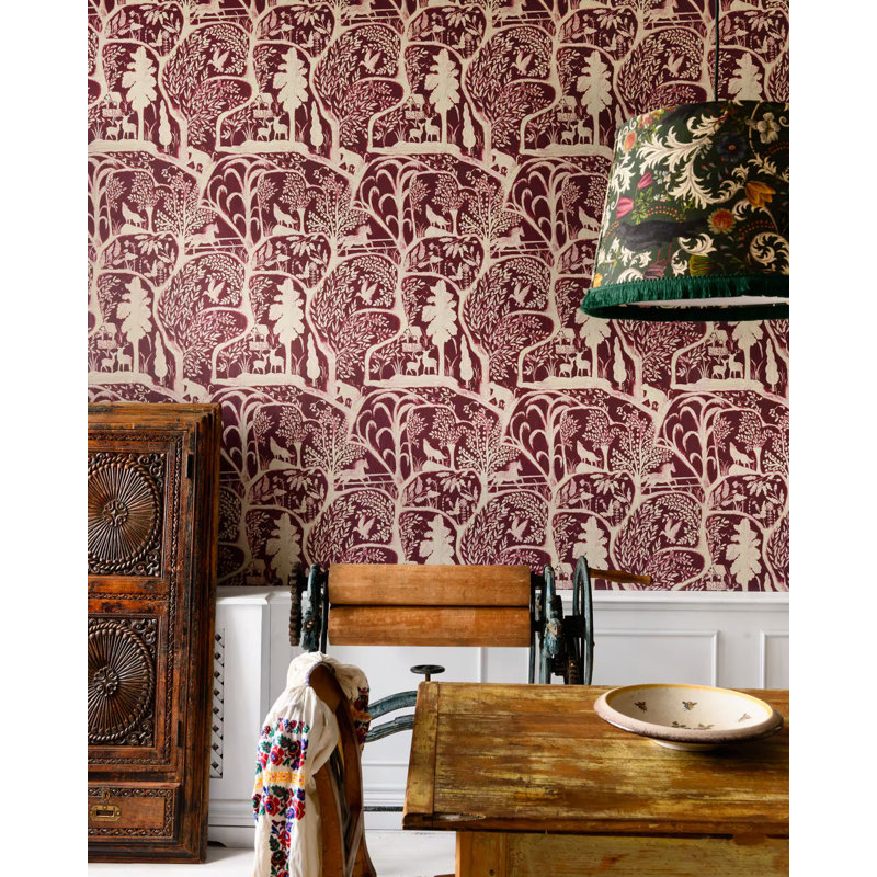 Transylvanian Roots Wallpaper Roll, Burgundy/Taupe