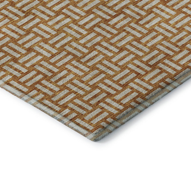 Premium Machine Washable Prisco Terracotta Rug, Rectangle 5' x 7'6"