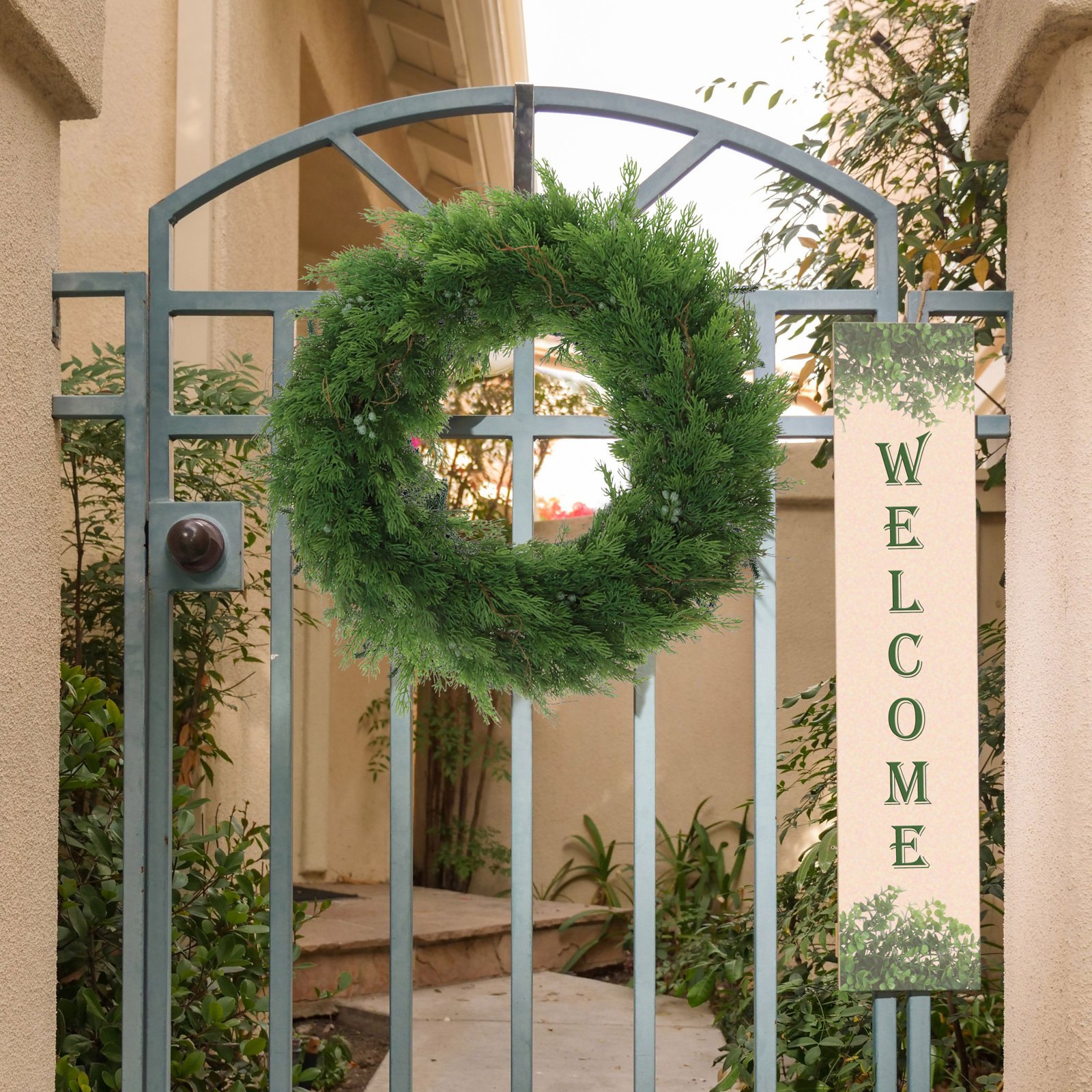 22-Inch Juniper Wreath with Realistic Green Berries & Brown Twigs, Lifelike Evergreen Front Door Christmas Decor, Perfect for Holidays & Everyday Charm