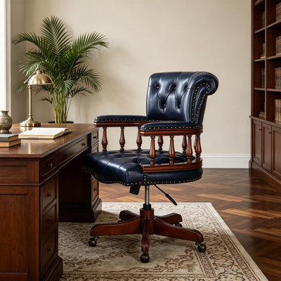 Retro Adjustable Wood Faux Leather Office Chair