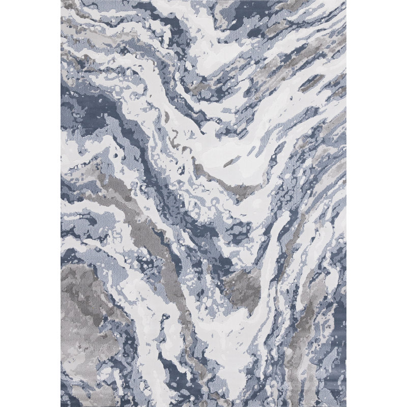 Tapis abstrait bleu / gris Lilith, Rectangle 5 pi 3 po x 7 pi 7 po