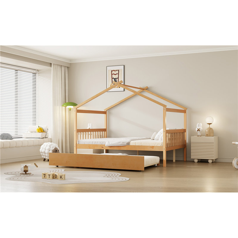 Lit double en bois avec lit gigogne simple