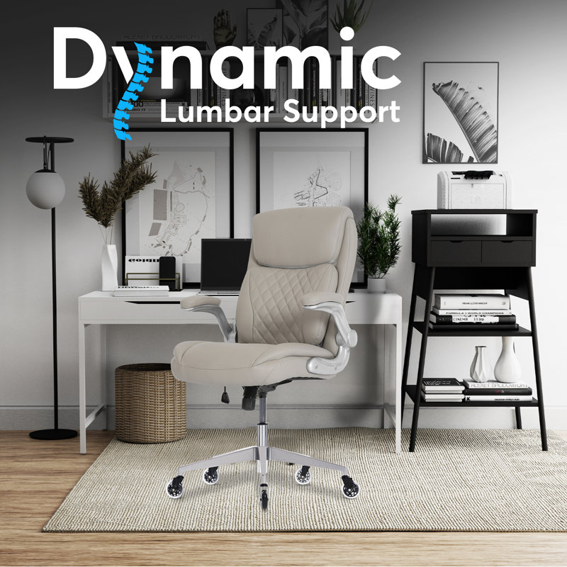 Cream PU Leather Ergonomic Executive Office Chair with Adjustable Armrests
