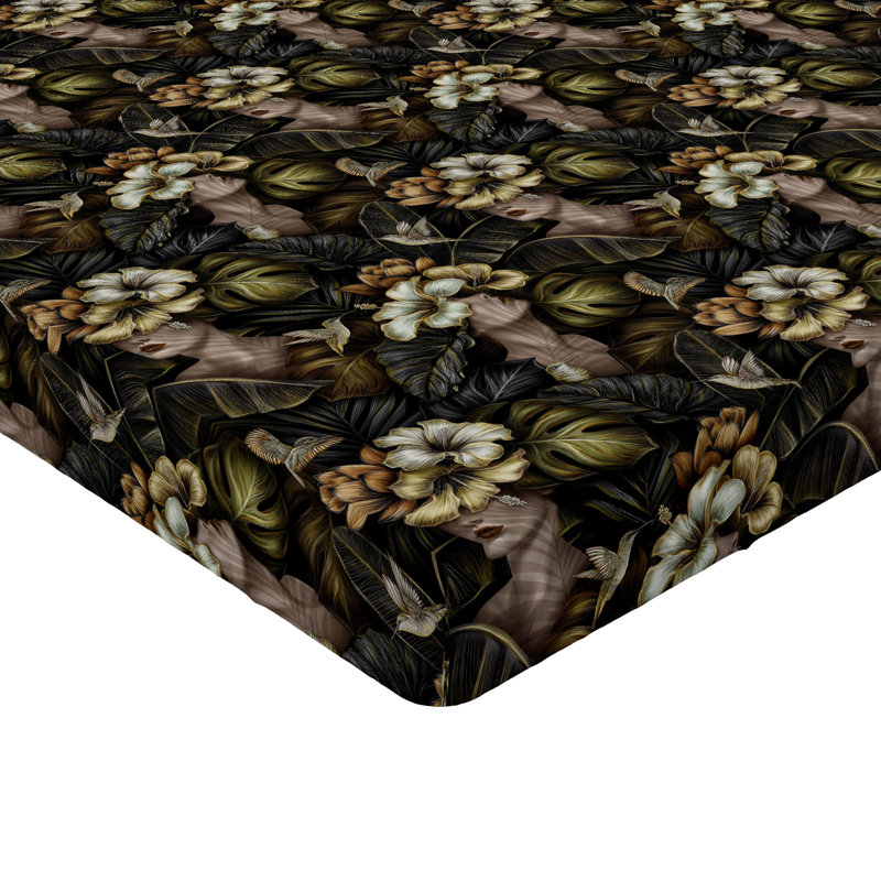Ambesonne Nature Fitted Sheet Leaves Botanical Style Art, Dark Green/Pale Caramel Floral, Twin XL Fitted Sheet