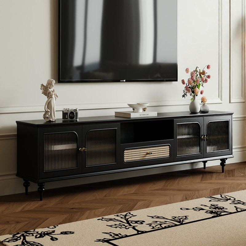 Armoire de rangement de style télé rétro de style français, H 21,65 po x L 86,61 po x l 15,75 po