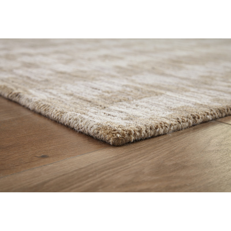Handmade Tufted Brown and Cream Wool 5' x 7' Rug