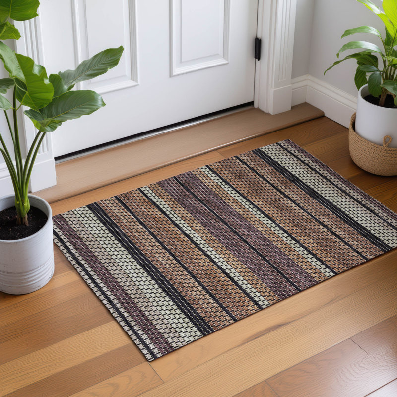 Machine Washable Indoor/Outdoor Lockway ACN2427 Stripes Rug, Rectangle 1'8" x 2'6"