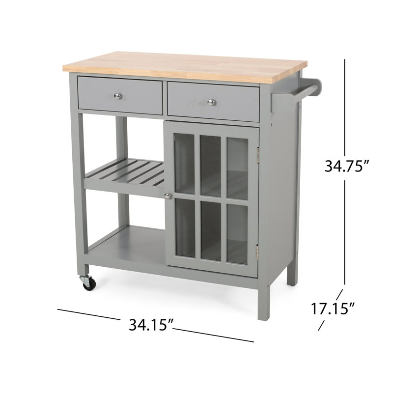Chariot-bar pour îlot de cuisine roulant, 1 porte vitrée, gris et brun naturel