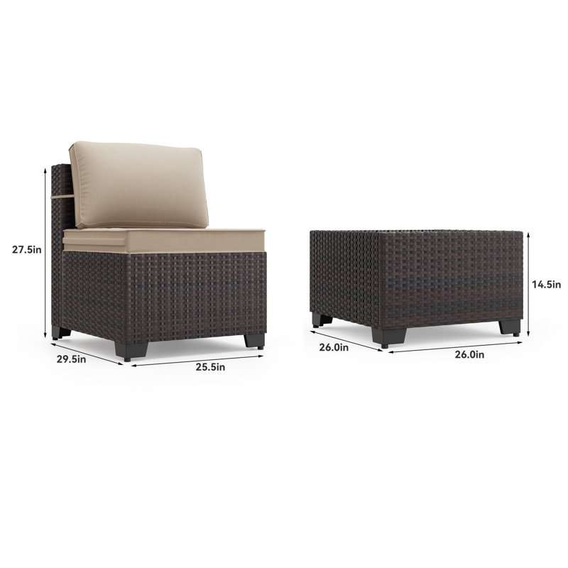 Ensemble de conversation pour patio en osier 4 personnes avec coussins et table basse 4 personnes, Sable
