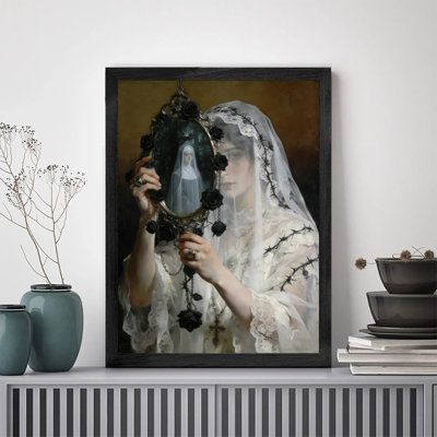 Black Framed Vintage Ghost in the Gothic Mirror Wall Art Retro Style Framed Prints